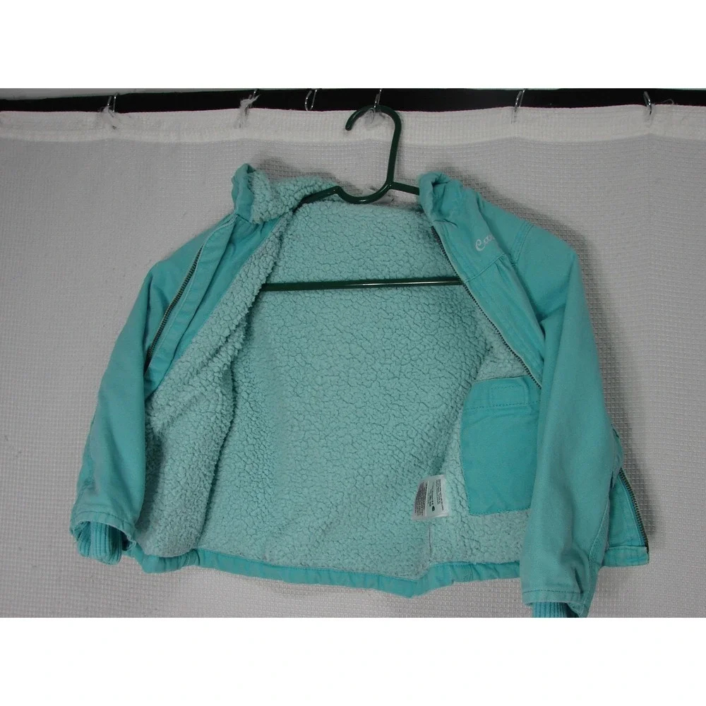 Carhartt Insulated Canvas Jacket Girls 5 Blue Sherpa Lined Hooded Full Zip